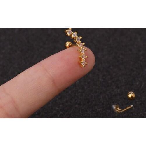 1 PCS Simple Elegant Small Zircon Geometric Ear Cartilage Stud Earring Trendy Gold Color Steel Helix Ear Piercing Cuff Jewelry