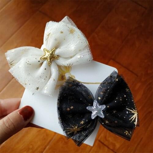 10pcs/lot ins Fashion Glitter Star Gauze Bowknot Hairpins Solid Big Mesh Bow Hair Clips Princess Headwear Hair Accessories