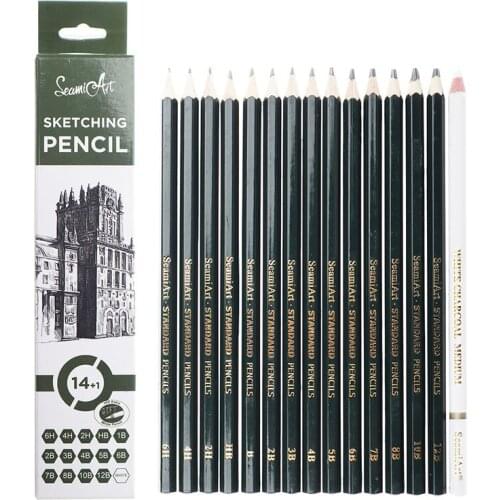 15pcs Sketch Drawing Pencil Set Wood Professional Art Supplies Sketch White Charcoal Pencils Art Painting Stationery