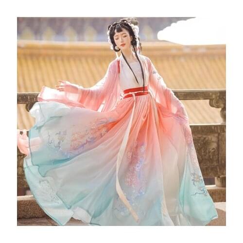 2021 traditional chinese costumes for women hanfu fairy dress folk dance vintage embroidery princess outfit chinese hanfu dress