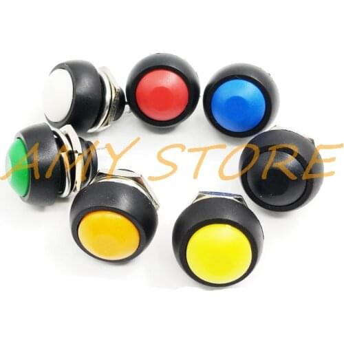 5Pcs PBS-33B SPDT Black Red Green Yellow Blue Orange OFF-(ON) Mount 12mm Waterproof Momentary Push button Switch 3A 125V 1A 250V