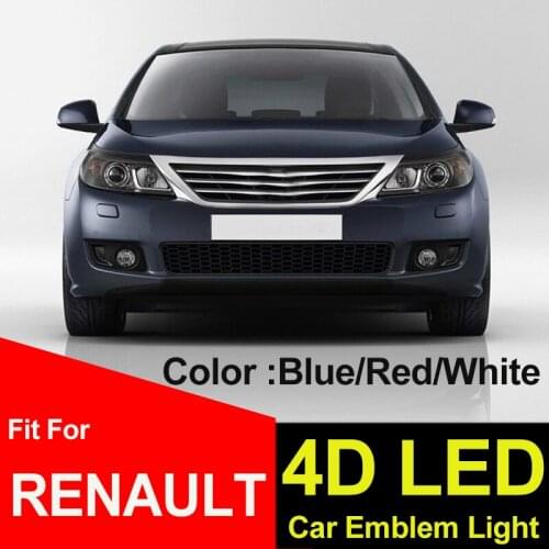 Car Styling 9.4cm Trunk Emblem Badge Covers 4D Light Led Lamp Boot Sticker Daylighting Shine for KOLEOS Megane Latitude Blue/Red