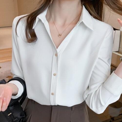 Long Sleeve White Blouse Chiffon Blouse Shirt Blouse Women Blusas Mujer De Moda 2021 Turn Down Collar Office Blouse Blusa E253