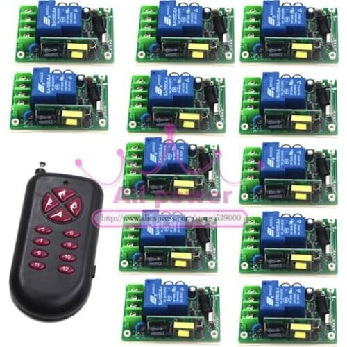 Free shipping 315/433MHZ AC 85V~250V RF 1CH Wide Voltage Multi-Function Wireless Remote Control & 12 Receiver smart chontroller