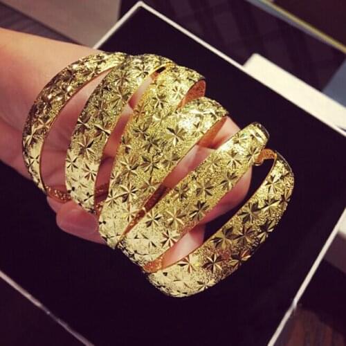 Brief shining star wide golden adjustable gold bracelets for women gift for female golden jewelry One Piece Bangles Bracelets