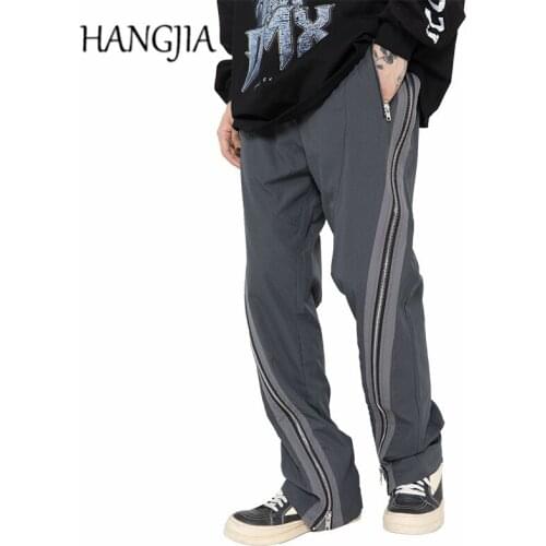 Hip Hop Side Zippers Front Micro Flared Sweatpants Men Harajuku Street Wear Elastic Waist Loose Casual Flared Trousers Women