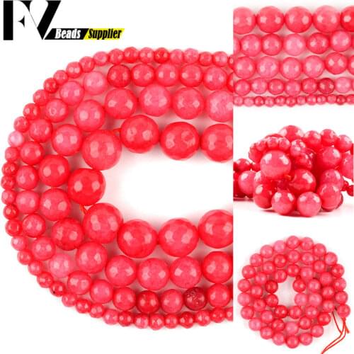 Natural Pink Red Faceted Chalcedony Stone Beads Loose Spacer Beads For Jewelry Making Needlework Diy Bracelet 4 6 8 10 12mm 15