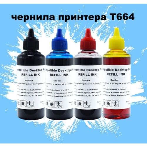 100ml T664 Printer Ink，Epson Ink Refill Kits for L100 L110 L120 L132 L210 L222 L300 L312 L355 L350 L362 L366 Printer paint