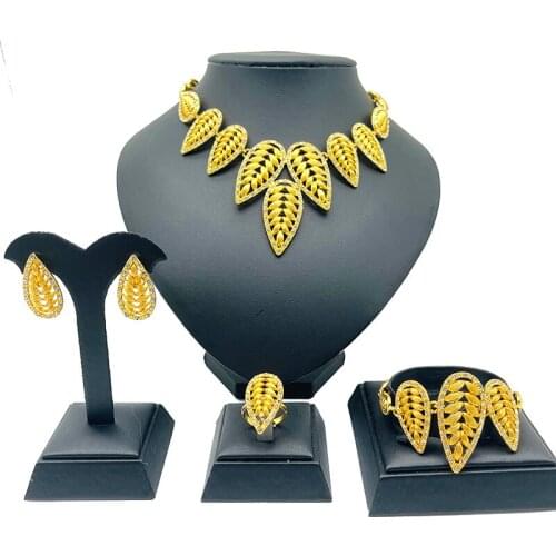 Dubai gold color African jewelry sets for women wedding gifts Engagement necklace ring earrings bracelet set jewellery set