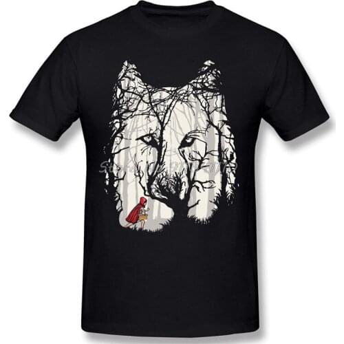Little Red Woods Run Cloth Print Oversize T-Shirt Wolf Romantic Horror Film Short Sleeve For Men Fashion Streetwear