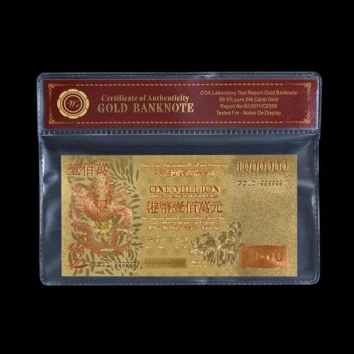 Quality Product Normal Gold Banknote Fancy HongKong One Millon Set Wholesale Gold Plated Banknote With COA Frame