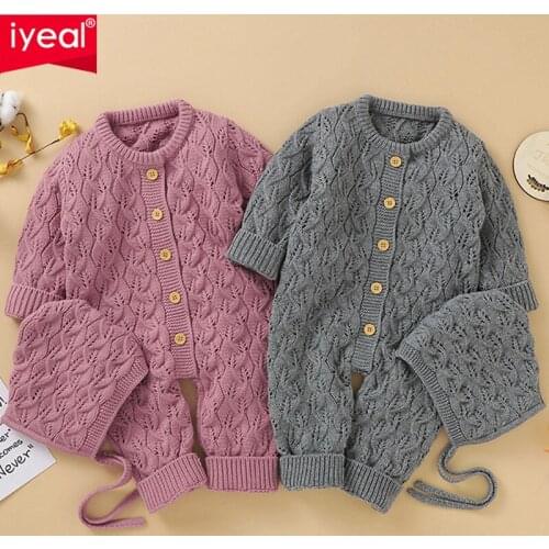 IYEAL Knitted Baby Clothes with Hat Newborn Baby Romper Cotton Baby Girl Romper Infant Jumpsuit Boy Toddler Sweater Overalls