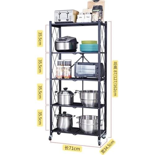 Kitchen Folding Shelf Floor Storage Supplies Pot Rack Household Multi-layer Microwave Oven Storage