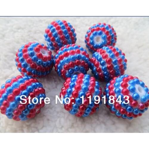 Kwoi vita Wholesale White Back Red with Blue Strips Rhinestone Beads Chunky 22mm 100pcs Rhinestone Ball Beads for Chunky