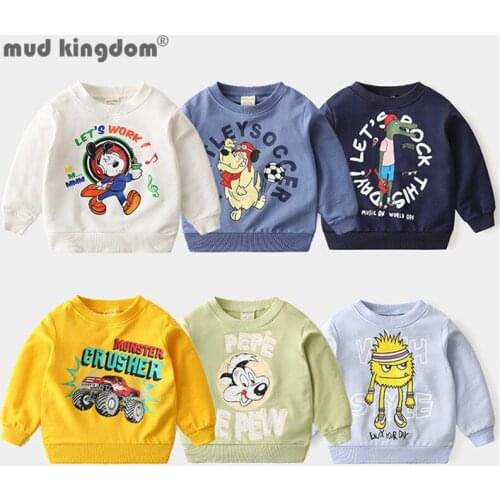 Mudkingdom Sweatshirt Little Boys Spring and Autumn Pullover Cartoons Letter Casual Kids Outfits Fashion Children Clothing