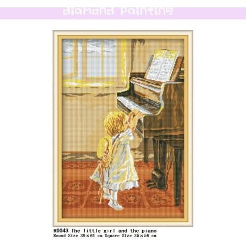The Little Girl and The Piano Square Round Diamond Complete Painting Diamond Cross Stitch Kits Diamond Embroidery Home Decor Set