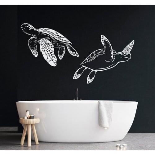 Set of 2 Sea Turtle Wall Sticker Vinyl Art Home Decoration Bathroom Bedroom Room Decals Ocean Animal Nautical Decor Mural 4774