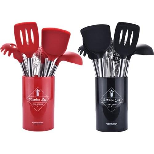 9PCS Silicone Cooking Tools Set Spatula Turner Kitchen Tools Cooking Utensil Set with Storage Bucket