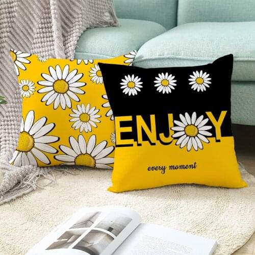 Black And Yellow Daisy Cushion Cover Daisy Flowers Pillow Cover Decorative Pillows For bedroom Sofa Car Decoration Pillowcase