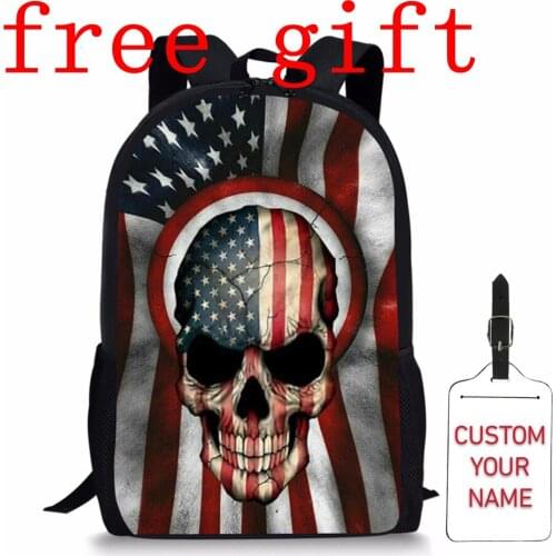 American Flag Skull Daily Bags For Men Cool Horrifying Style Backpack Bag Children School Bag For Girl Skull Style Teenagers Bag