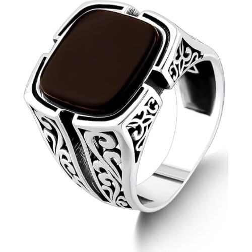Sterling Vintage Ring with Square Black Onyx Gemstone For Men Solid 925 Sterling Silver