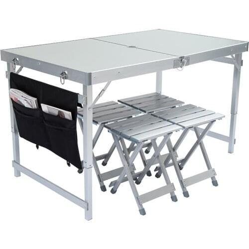 Folding outdoor table and chair set aluminum camping table Stable Height adjustable with four stools bearing 150kg