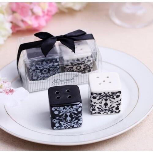 Wedding favor gift and giveaways-Damask Ceramic Salt and Pepper Shakers bridal shower party souvenir 100boxes/lot SN748