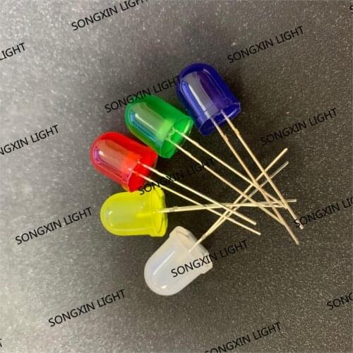 10mm LED 5 Colors Red Blue Yellow Green white Diffused Round Light-Emitting Diodes Lamp Bead DIP Plug-in Bulb Assorted Kit