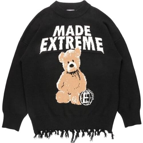 Harajuku Teddy Bear Anime Sweater Men Hip Hop Vintage Sweater for Men 2021 Autumn Streetwear Pullover Oversize Male Sweaters