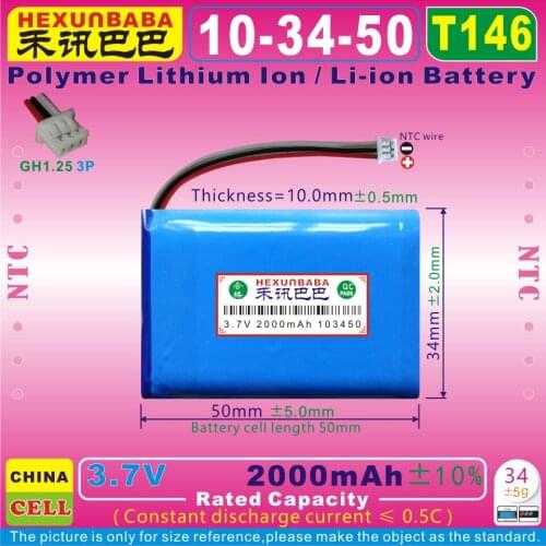 [T146] 3.7V 2000mAh [103450] GH1.25 3P;Polymer lithium ion battery for LOGI-TECH MX1000 M-RAG97 Wireless Mouse,L-LB2 190247-1000