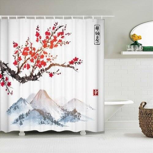 Waterproof Polyester Fabric Shower Curtain Japanese Wave Samurai Landscape Print Bathroom Decoration Shower Curtain