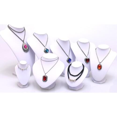 Wrapped White PU Leather Jewelry Display Necklaces Stand Pendants Holder Jewellery Organizer Bust Model Nice Show Rack for Store