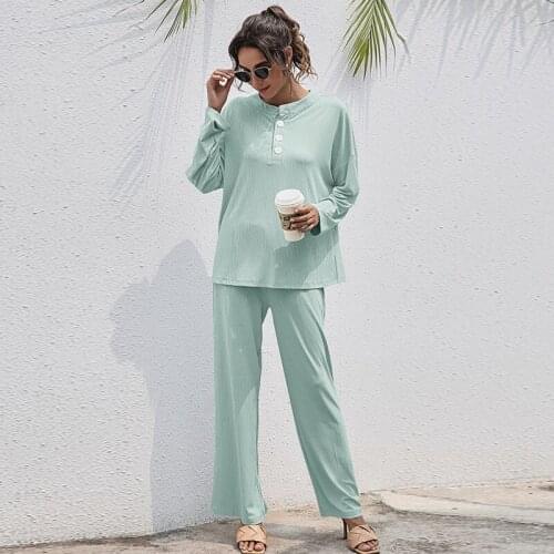 Women two pieces suit sets 2021 New casual soft pullovers and long pants home suit Loose comfortable knitted sets for Spring