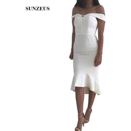 Elegant Sheath Sweetheart Off Shoulder White/Ivory Bridesmaids Dresses 2019 Knee Length Short Dress For Wedding Party SAU933