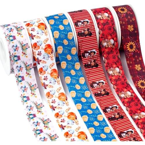 10 Yards Cartoon Printed Grosgrain Ribbon for Thanksgiving Gift Wrapping Hair Ornament Decoration Accessories