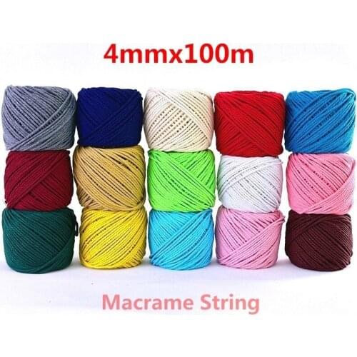 4mmx110yards 100% Cotton Cord Colorful Cord Rope Beige Twisted Craft Macrame String Diy Wedding Home Textile Decorative S