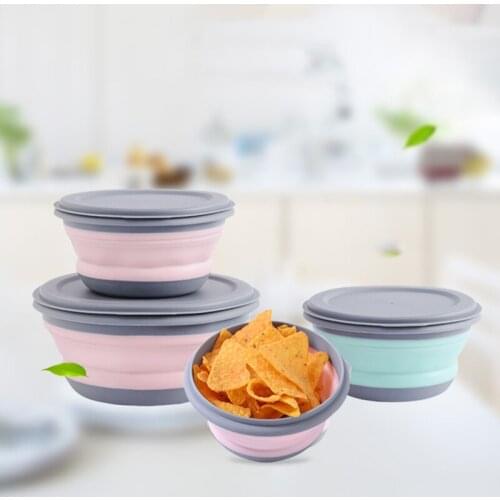 3 pcs/set Silicone Folding Bento Kids Box Collapsible Portable Lunch Container Box for Food Dinnerware Container Bowl for Adult