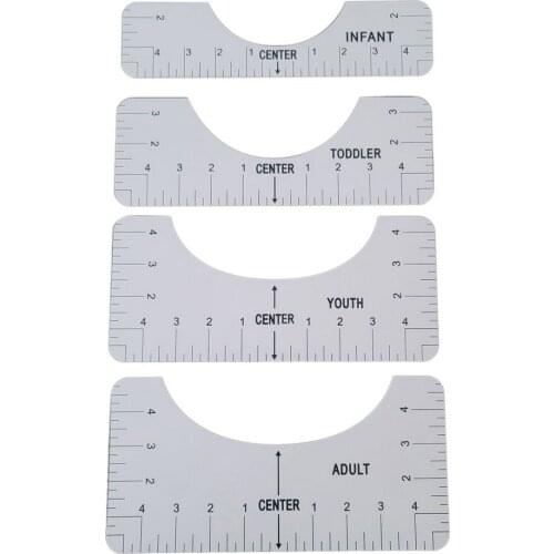 4PCS T-Shirt Neck Size Ruler T-Shirt Alignment Ruler for Guiding Design Chart DIY Drawing Template Craft Tool Sewing Accessories