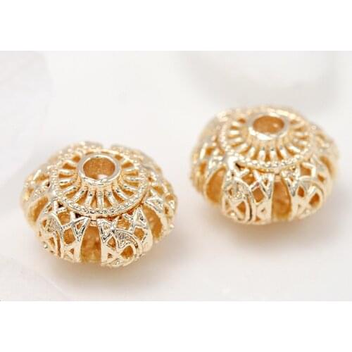 6PCS 8MM 14K Gold Color Plated Brass Hollow Rose Flower Spacer Beads Bracelet Beads High Quality Jewelry Accessories