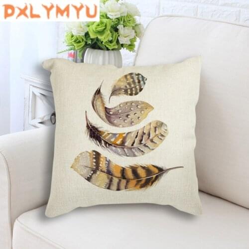 Watercolor Feather Minimalist Art Print Decorative Cushion for Sofa Bed Home Decoration Festival Cushion Bed Square Pillow