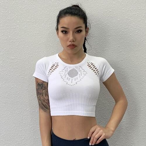 Seamless Sexy Hollow Out Yoga Short Sleeve Tops Outdoor Running Fitness Slim Sports t-shirts Quick-dry Breathable Yoga Shirt