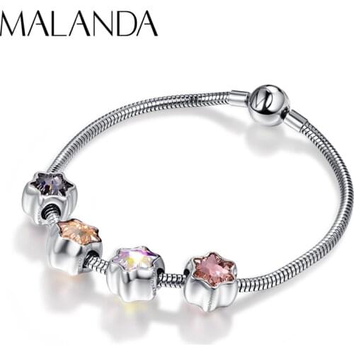 Crystal From Swarovski Double Sided BeCharmed Edelweiss Beads Custom Charm Bracelet Bangle For Women Wedding Jewelry Gift