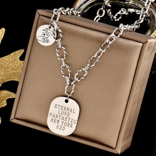 Titanium steel fadeless web celebrity letter square brand sweater chain fashion European hip-hop clothing accessories necklace