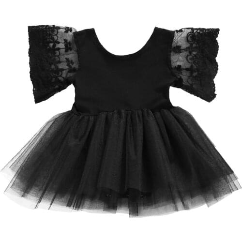 Summer 0-3Y Newborn Kids Baby Girl Drssses Bodysuit Princess Tutu Dresses Lace Floral Children Clothing Black Outfits
