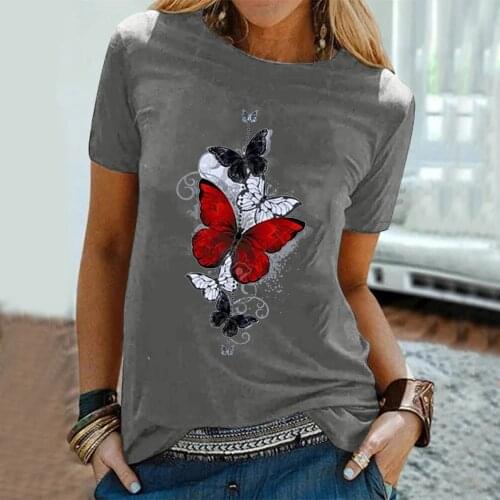 New Butterfly Printing Womens T-shirts Casual O-Neck Summer Top Loose Women Tee Shirt Short Sleeve T-shirt Chemisier Femme