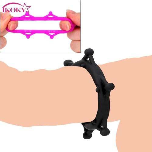 IKOKY Delay Ejaculation Sex Toys for Men Male Masturbation Elasticity Penis Ring Cock Ring Dildo Extender