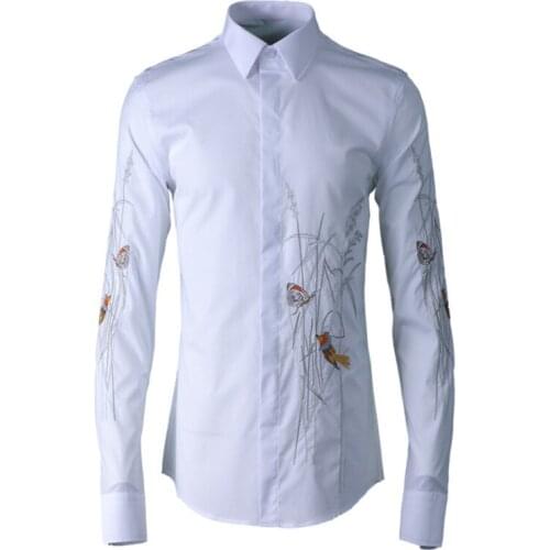 Spring quality long sleeve cotton shirts men brand embroidery white men shirt 4XL tops fashion male shirt camisa chemise