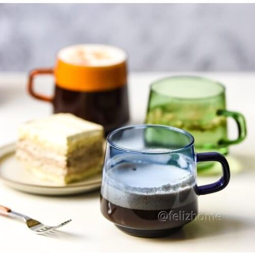 Hand-made color heat-resistant glass hanging ears, hand-made coffee cups, mugs, simple glass water cups, stackable design
