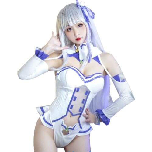 ReLife In A Different World From Zero Emilia Cosplay Costume Sexy Bunny Girl Jumpsuit Role Play Clothing