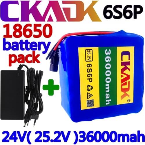 24v 36ah 6S6P lithium battery 25.2V 36000mAh li-ion battery for bicycle battery pack 350w e bike 250w motor + 2A charger